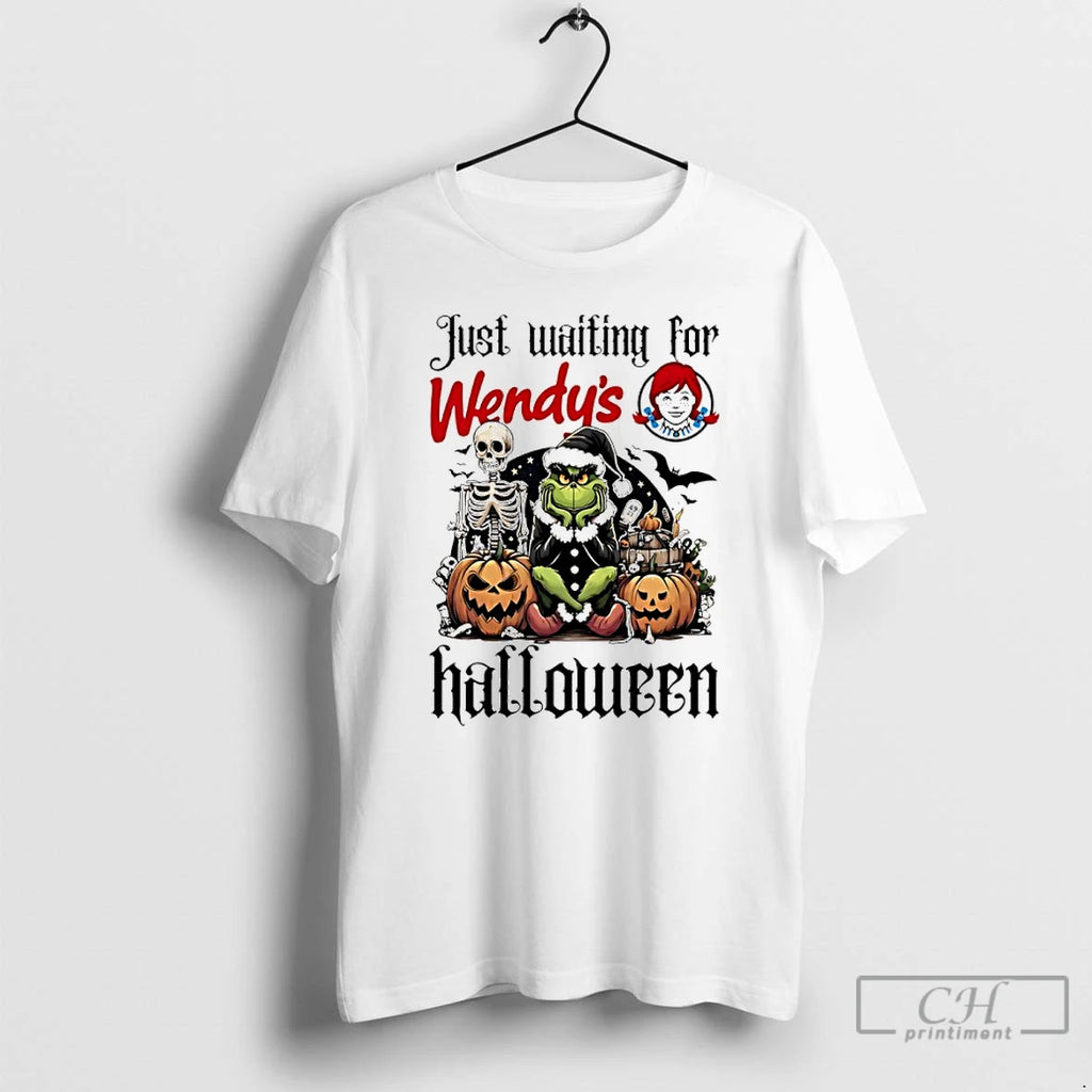 Classic Grinch Just Waiting For Wendys Pumpkin Halloween 2025 T Shirts Hoodie Longsleeve