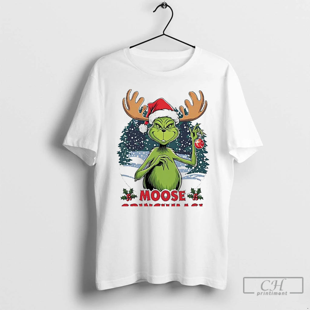 Classic Grinch Moose Grinchmas Christmas White T Shirts