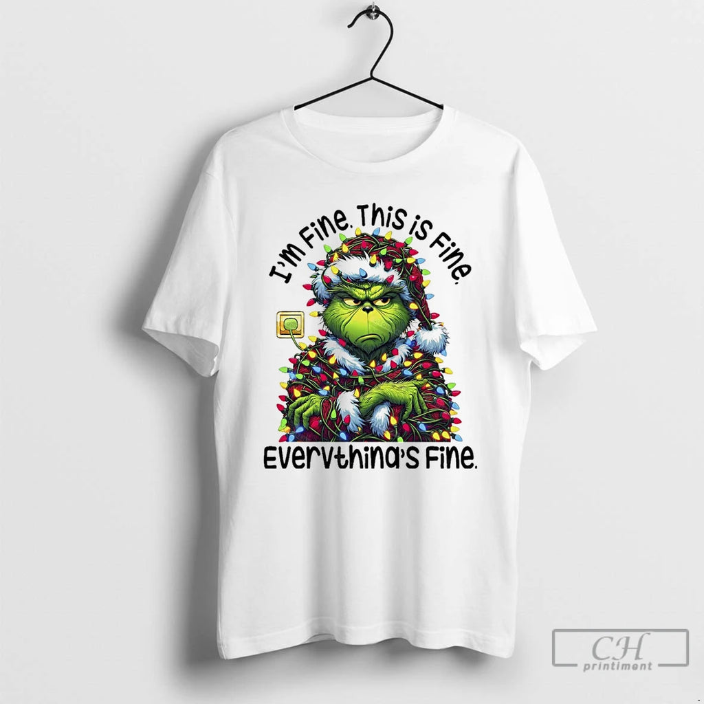Classic Grinchmas Lights Sarcastic Im Fine This Is Fine Everythings Fine Christmas White T Shirts
