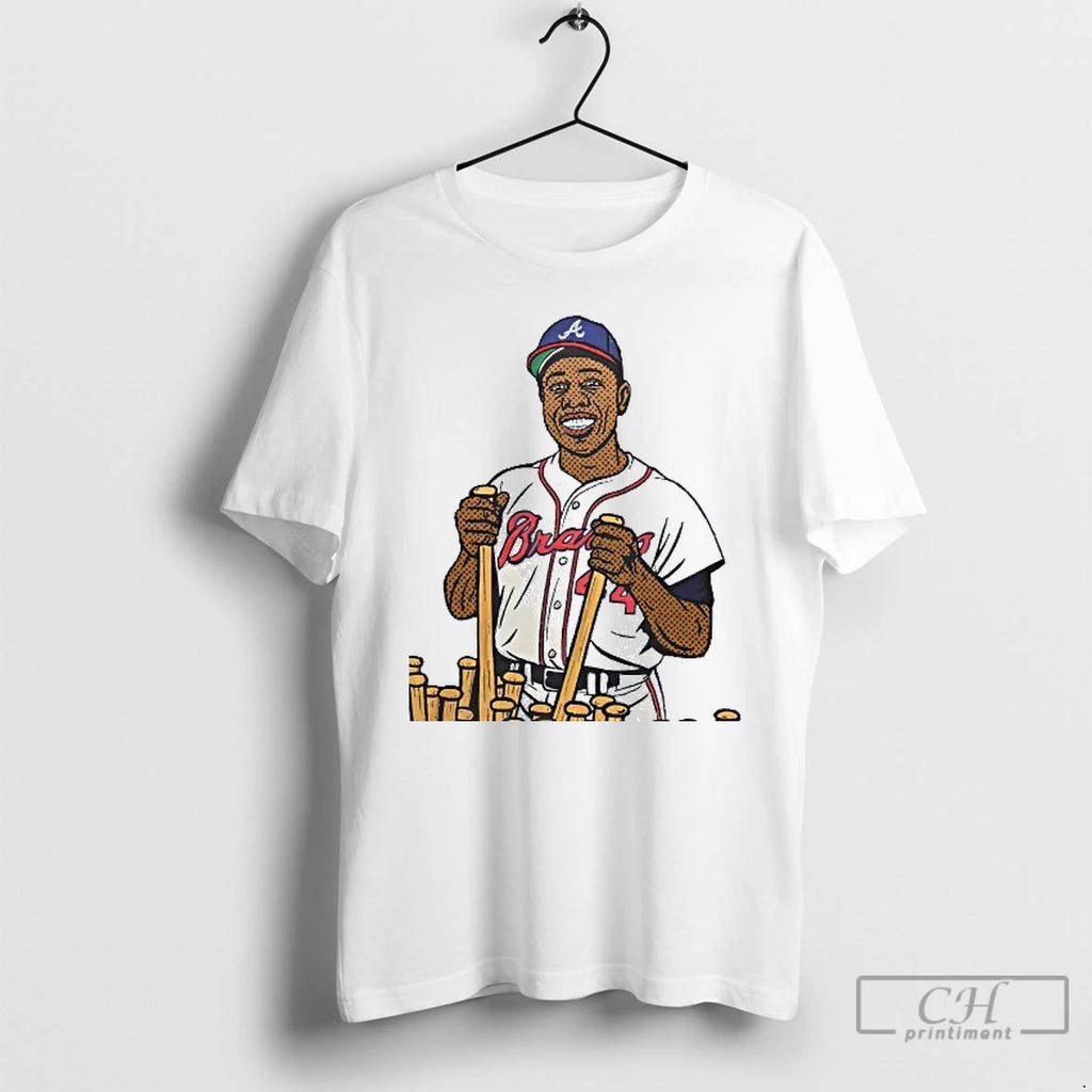 Classic Henry Aaron Milwaukee Braves 2025 Graphic Mens White Tee T Shirts