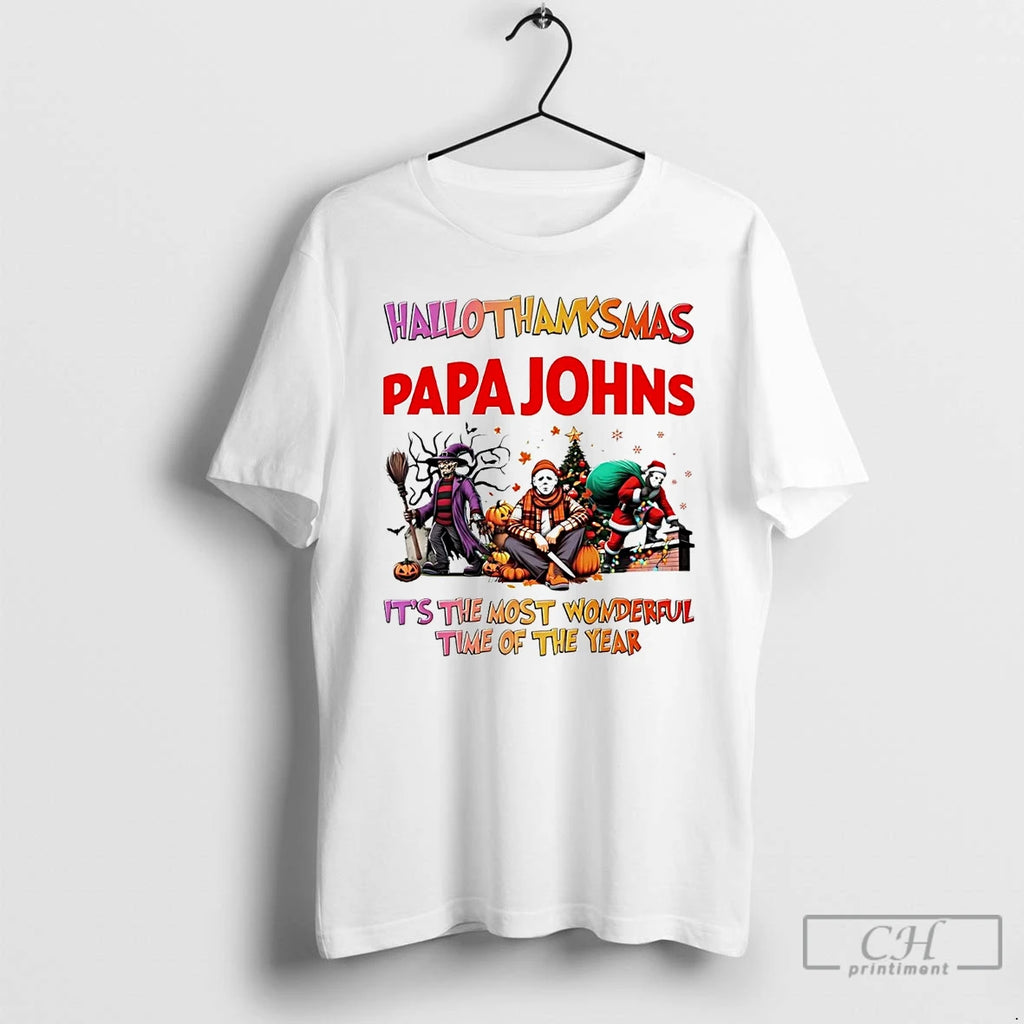 Classic Horror Movies Papa Johns Hallothanksmas Its The Most Wonderful Time T Shirts Hoodie Longsleeve