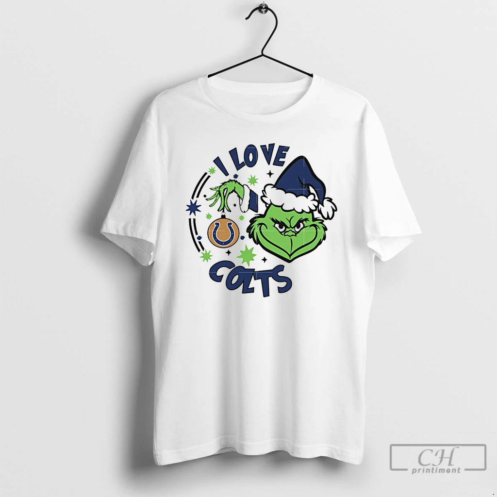 Classic Indianapolis Colts X Santa Grinch I Love Colts Christmas White T Shirts