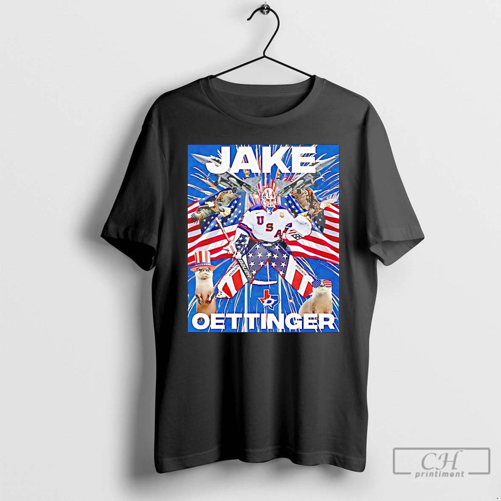 Classic Jake Oettinger American Flag Eagle Fireworks Patriotic T Shirts