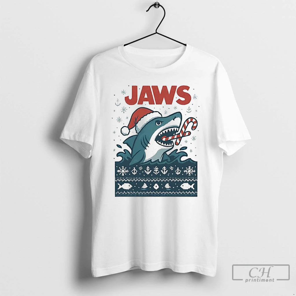 Classic Jaws Eating Candy Cane Christmas T Shirts