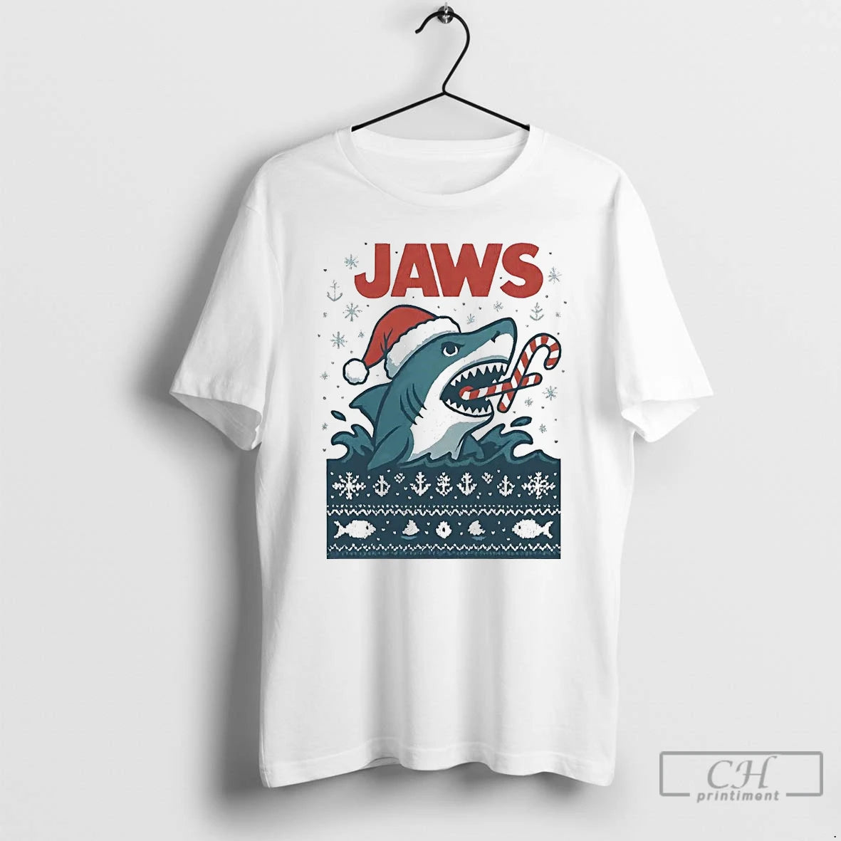Classic Jaws Eating Candy Cane Christmas T Shirts