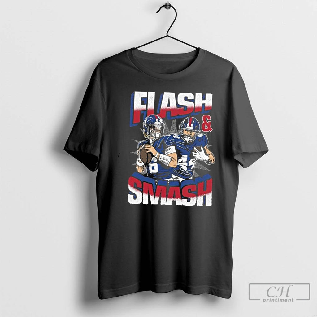 Classic Jaxson Dart And Cam Skattebo Flash And Smash New York Giants 2025 T Shirts