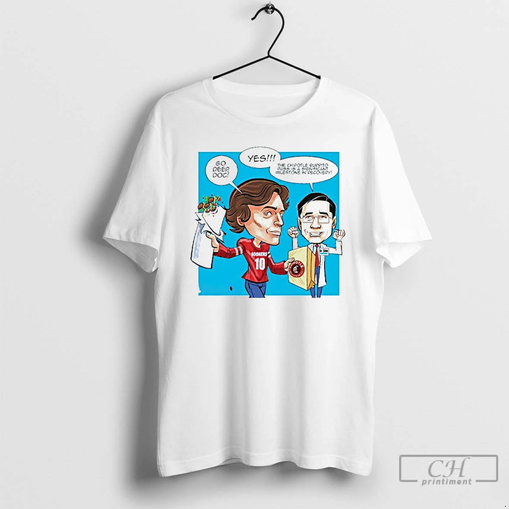 Classic John Mateer Oklahoma Sooners Go Deep Doc The Chipotle Burrito Pass Cartoon Mens White