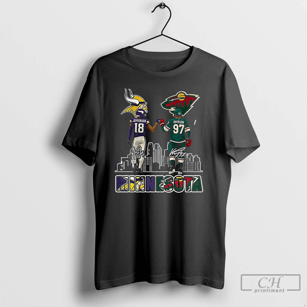 Classic Justin Jefferson Minnesota Vikings Touch Hand Kirill Kaprizov Minnesota Wild T Shirts