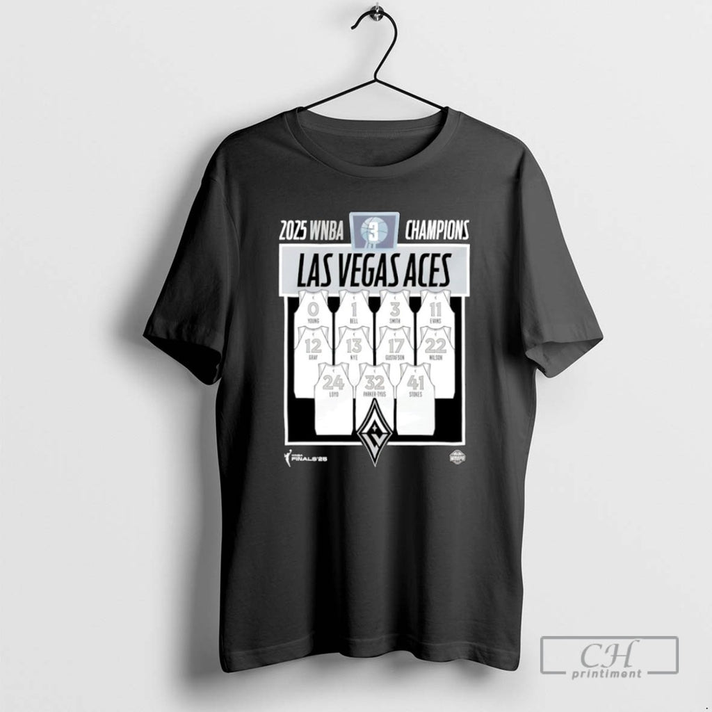 Classic Las Vegas Aces 2025 Wnba Finals Champions 3x Jersey Roster T Shirts