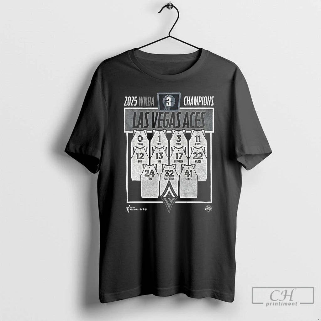 Classic Las Vegas Aces Basketball Stadium Essentials 2025 Wnba Finals Champions Jersey Roster T Shirts