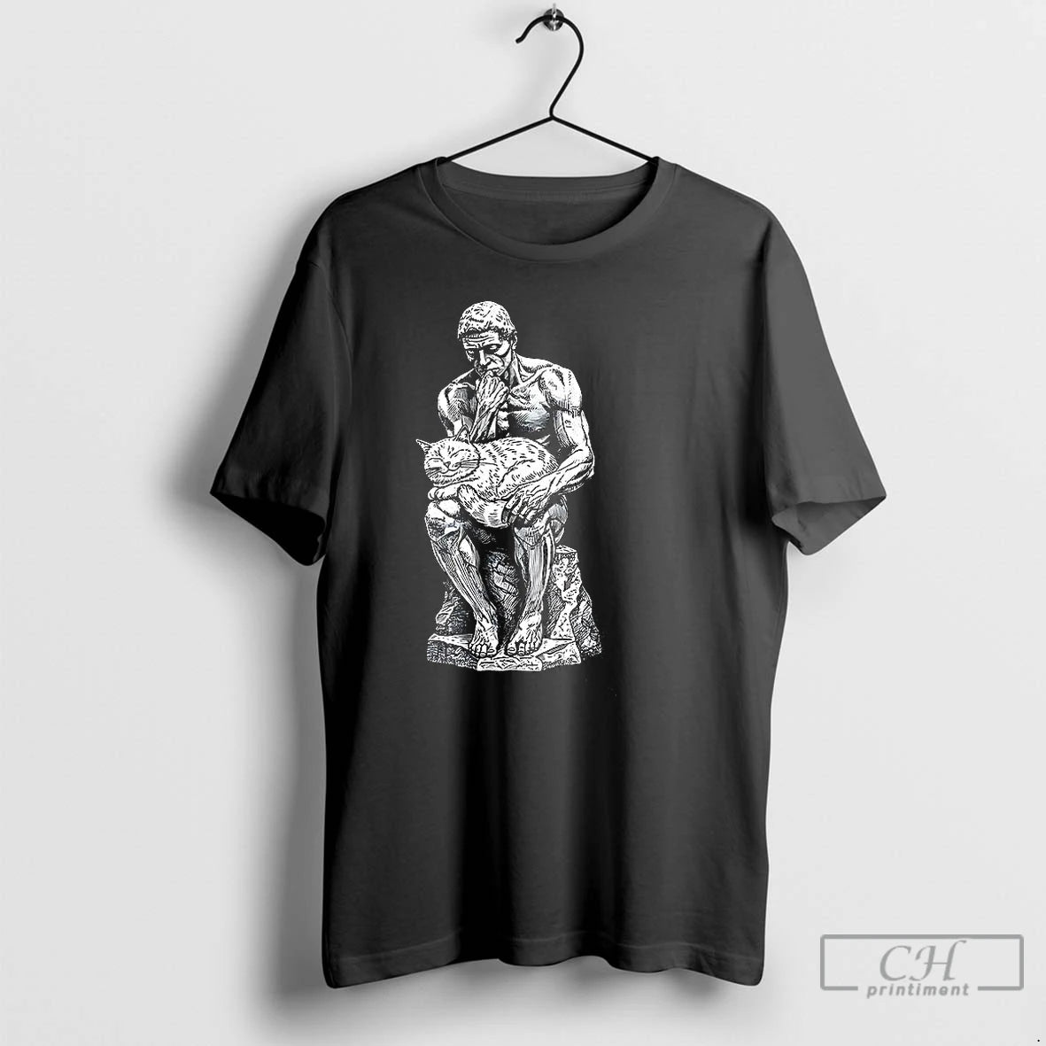 Classic Le Penseur The Thinker Pets The Cat T Shirts Hoodie Longsleeve