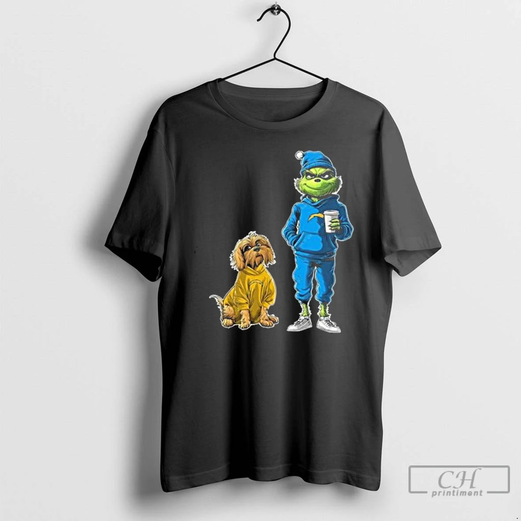 Classic Los Angeles Chargers Grinch And Dog Christmas Football 2025 T Shirts