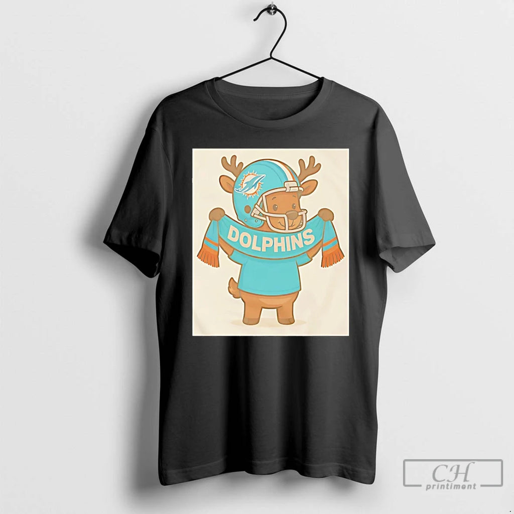 Classic Miami Dolphins Reindeer Cute Christmas 2025 T Shirts Hoodie Longsleeve