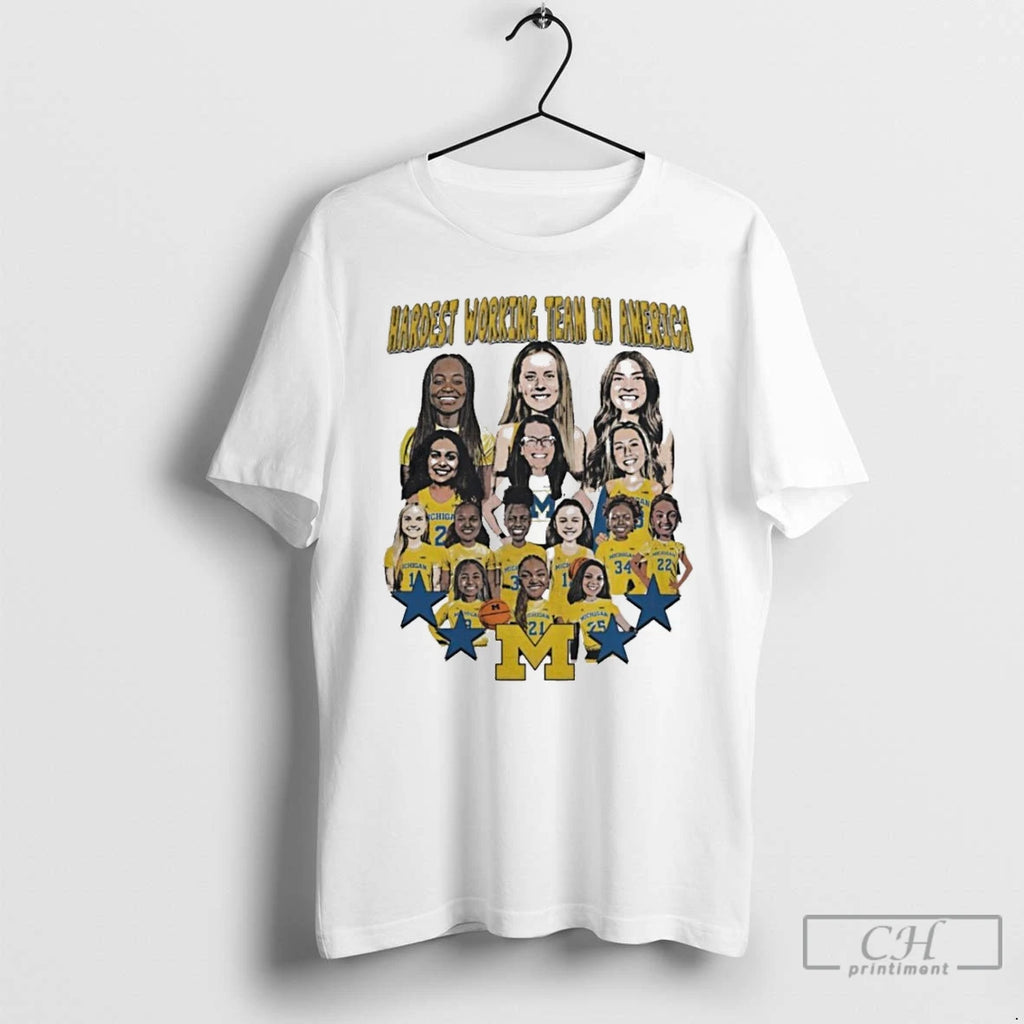 Classic Michigan Wolverines Womens Basketball Hardest Working Team In America Cartoon Players T Shirts