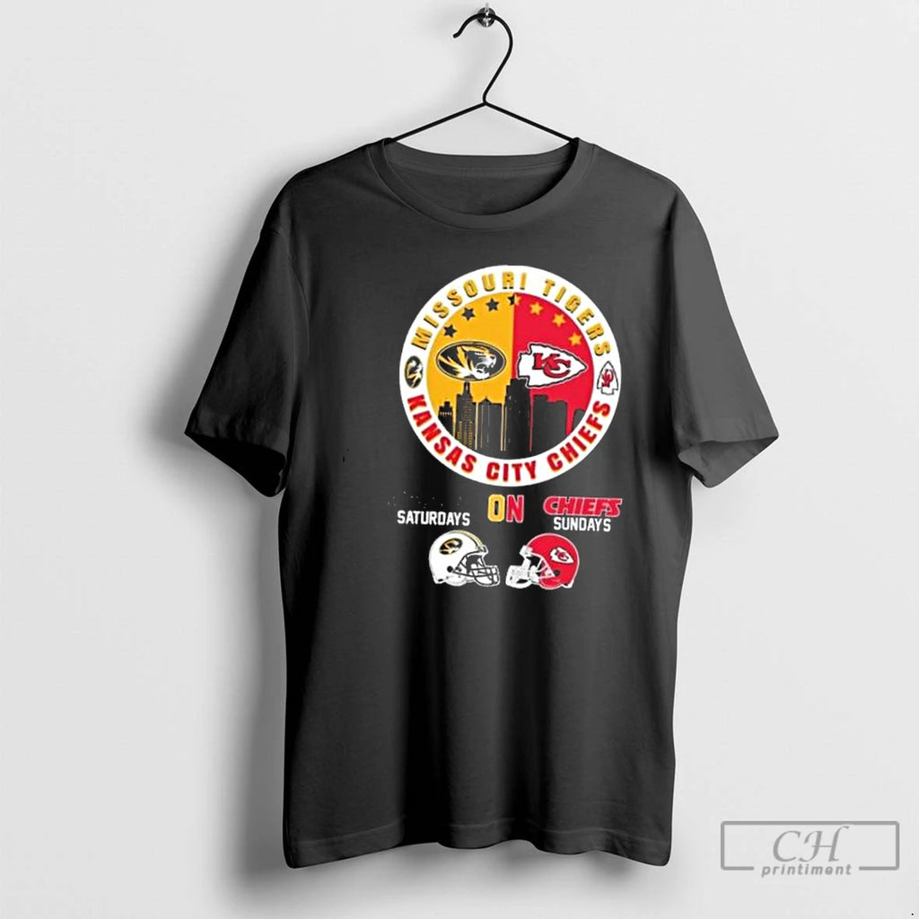 Classic Missouri Tigers And Kansas City Chiefs Mizzou Saturdays On Chiefs Sundays 2025 T Shirts
