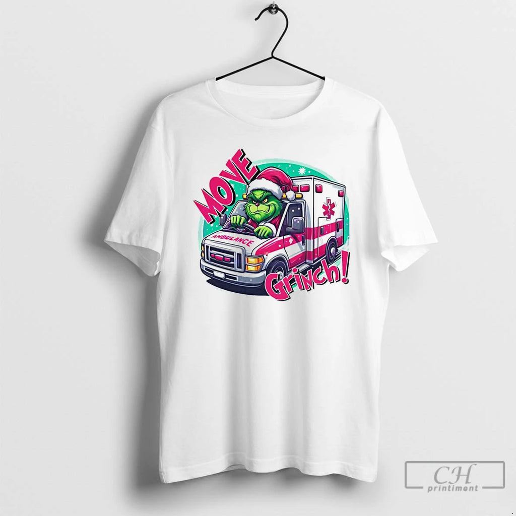 Classic Move Grinch Christmas Ambulance Driver White T Shirts