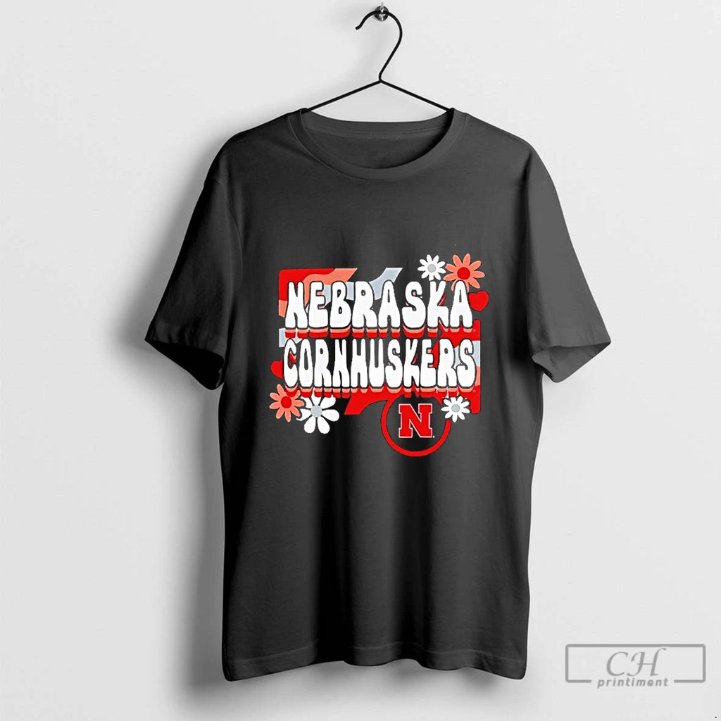 Classic Nebraska Cornhuskers Retro Flower Blackshirt T Shirts