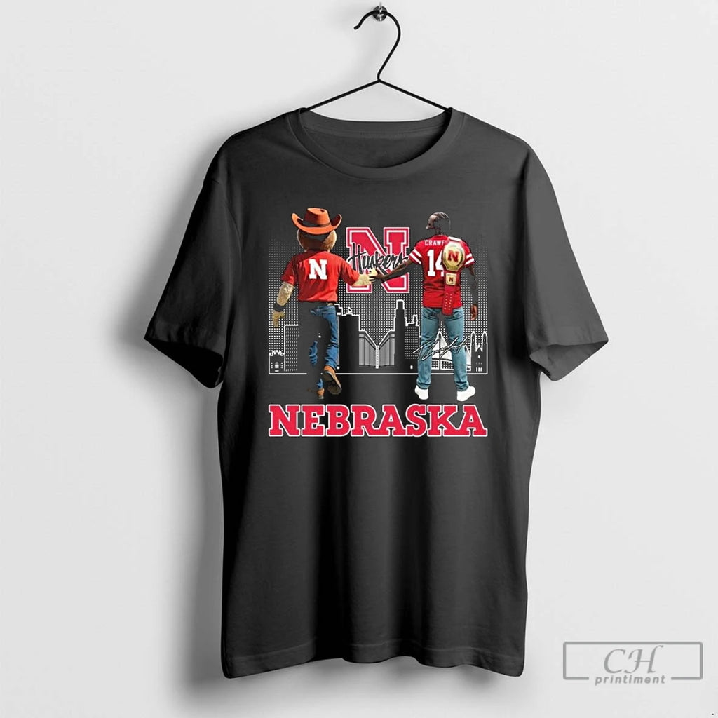 Classic Nebraska Huskers Mascot And Crawford Signature Long Sleve T Shirts