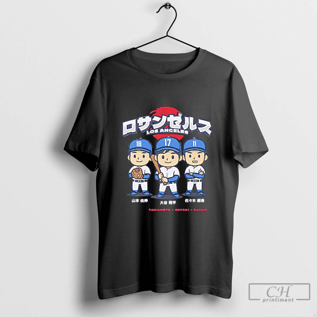 Classic Ohtani Yamamoto Sasaki Los Angeles Dodgers Chibi Anime Blackshirt T Shirts