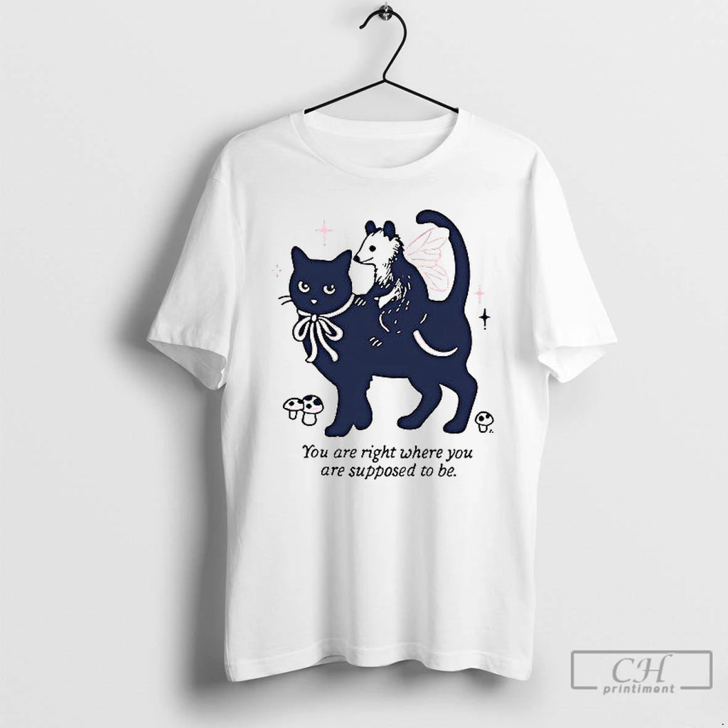 Classic Opossum Riding Cat You Are Right Where You Are Supposed To Be T Shirs