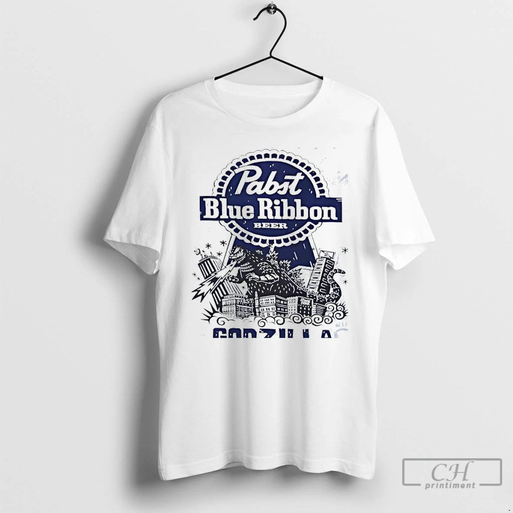 Classic Pabst Blue Ribbon Beer Godzilla T Shirts Hoodie Longsleeve