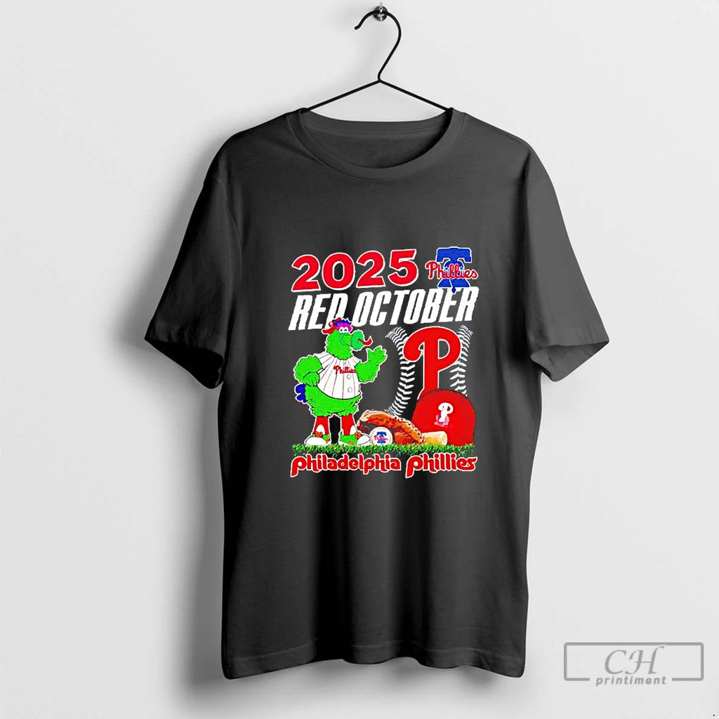 Classic Philadelphia Phillies 2025 Red October Phanatic Mascot Blackshirt T Shirts