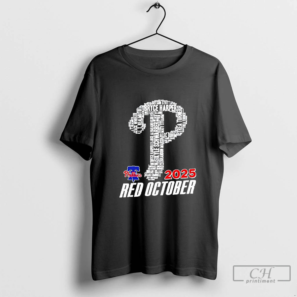 Classic Philadelphia Phillies 2025 Red October Player Names Logo Blackshirt T Shirts