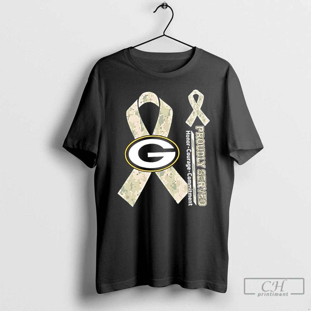 Classic Proudly Served Honor Courage Commitment Green Bay Packers Football T Shirts Hoodie Longsleeve