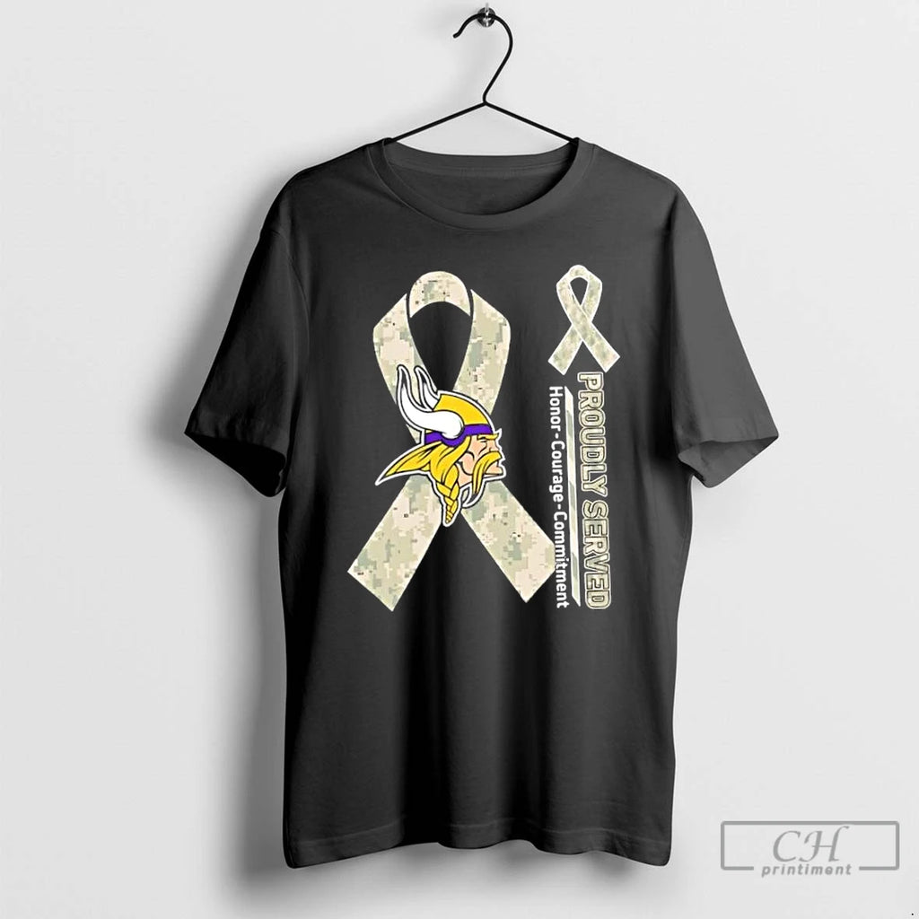 Classic Proudly Served Honor Courage Commitment Minnesota Vikings Football T Shirts Hoodie Longsleeve