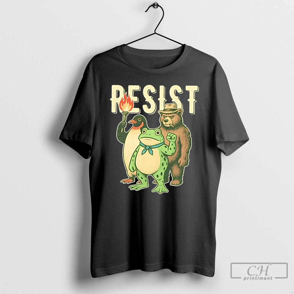 Classic Resist Penguin And Frog And Bear T Shirts