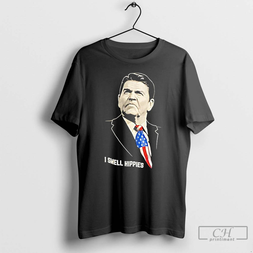 Classic Ronald Reagan Us President I Smell Hippies American Tie T Shirts Hoodie Longsleeve
