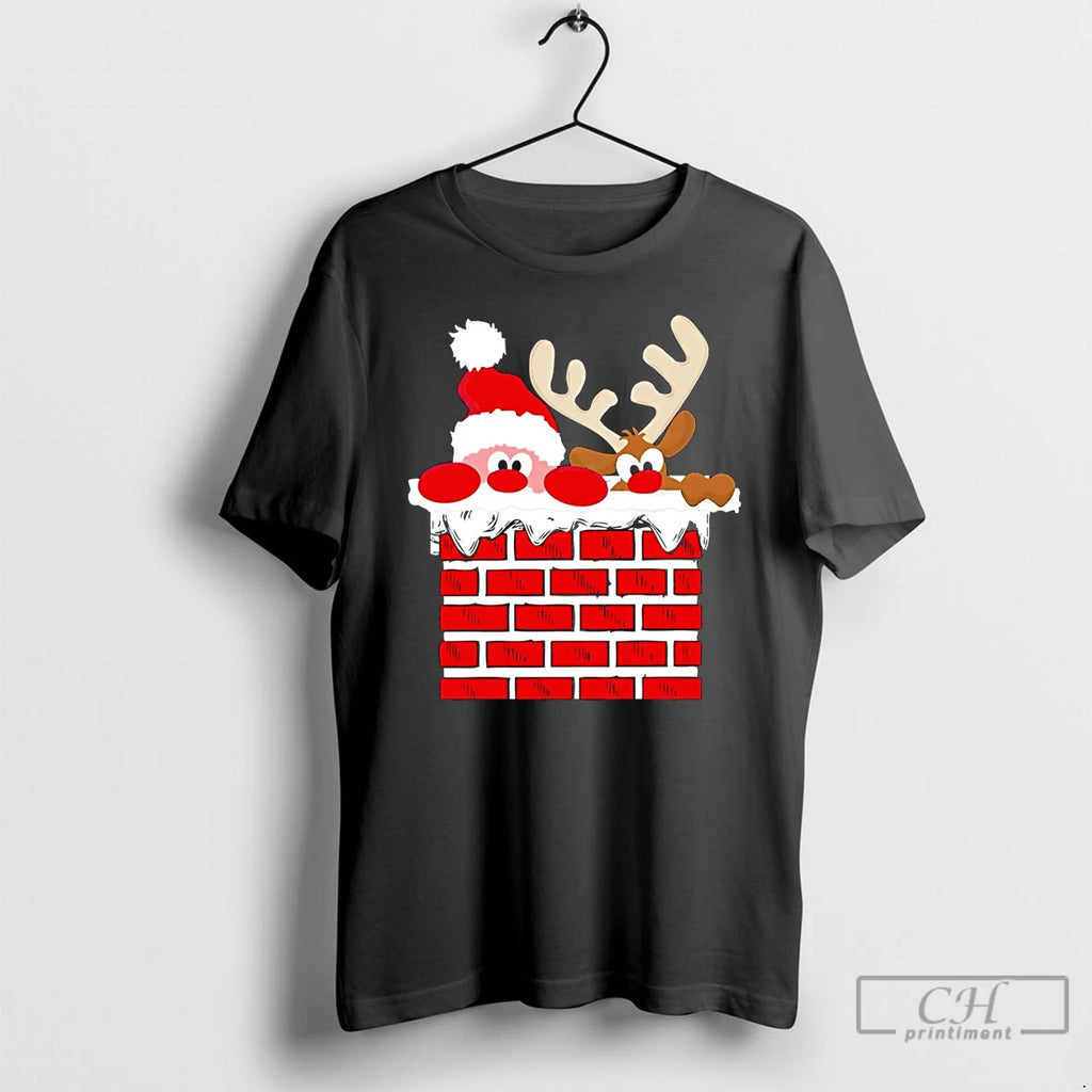 Classic Santa Claus And Reindeer Merry Christmas T Shirts Hoodie Longsleeve