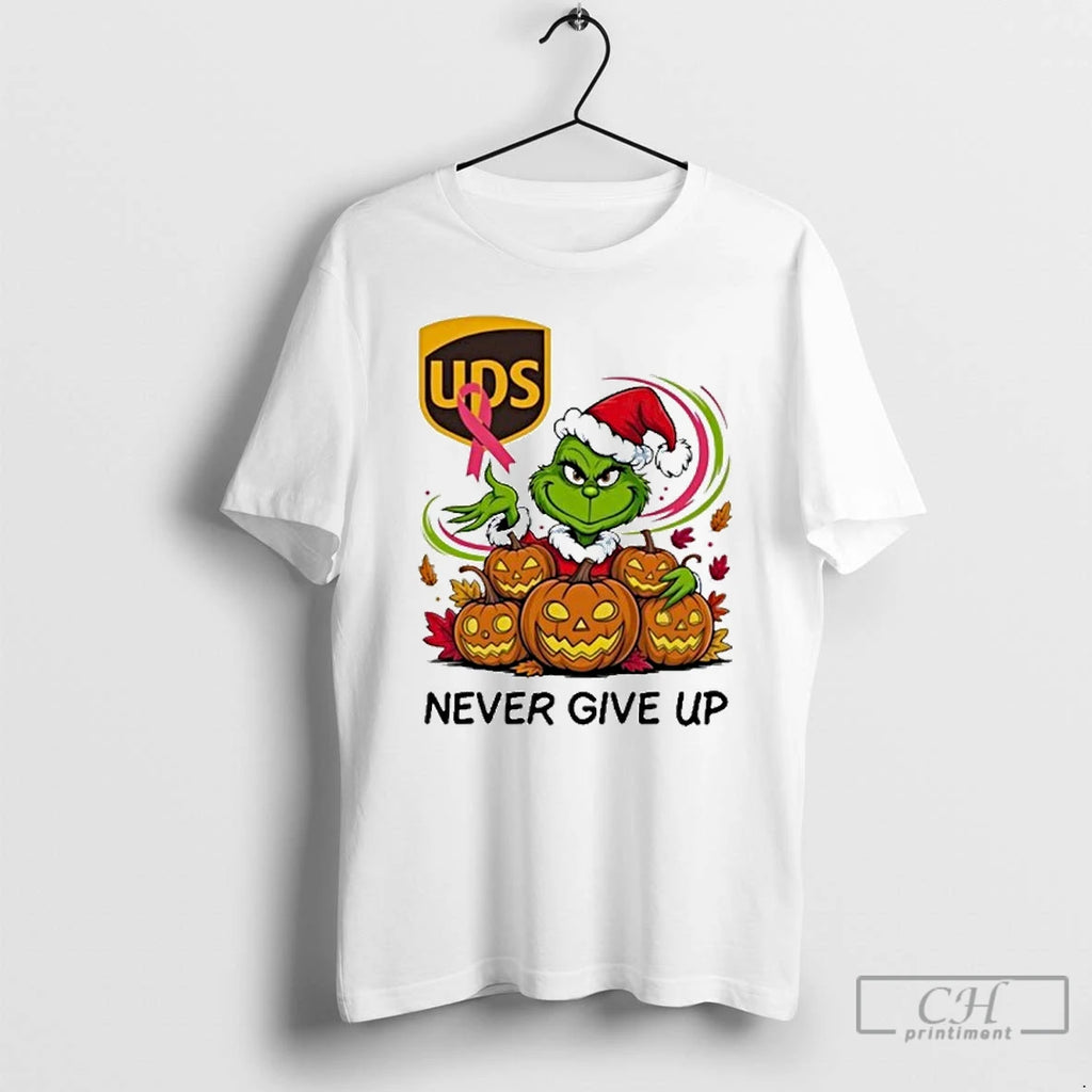 Classic Santa Grinch Never Give Up Ups Logo T Shirts