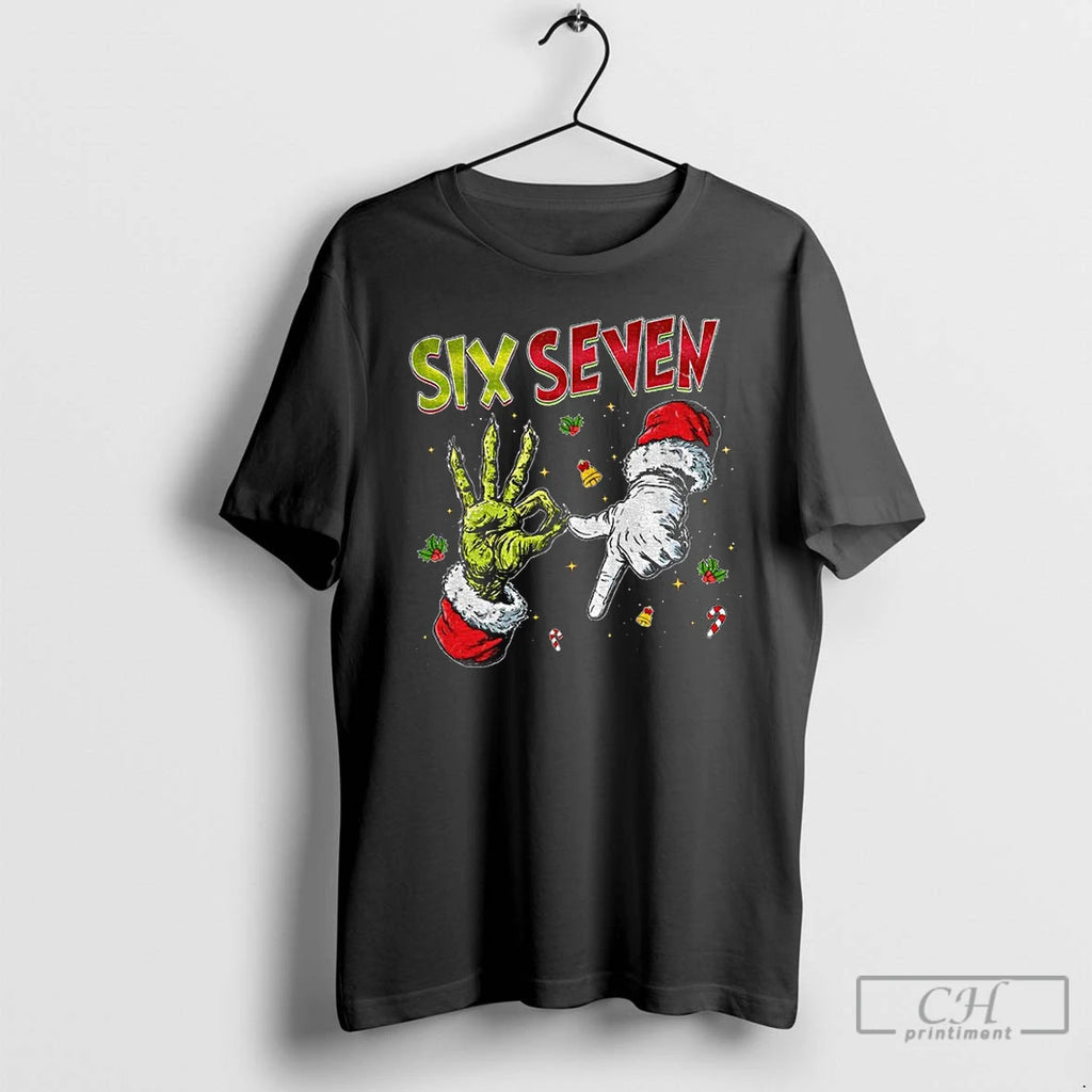 Classic Six Seven 6 7 Floral Santa Hat Viral Joke Christmas T Shirts