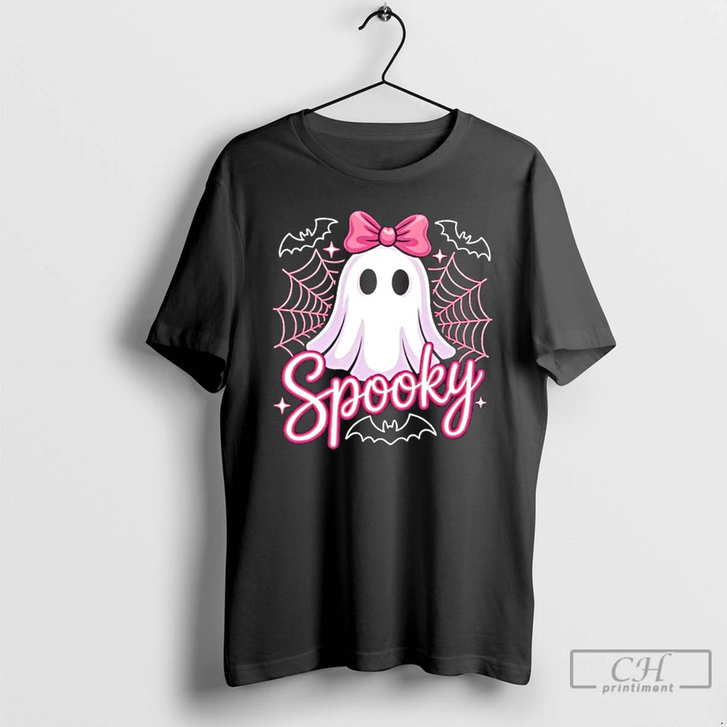 Classic Spooky Ghost Pink Coquette Halloween Cute T Shirts Hoodie Longsleeve
