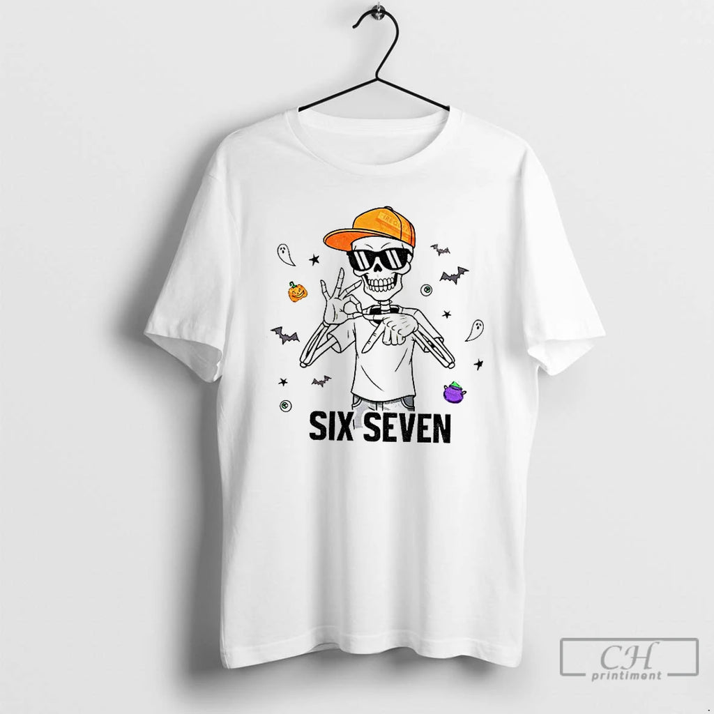 Classic Spooky Six Seven Skeleton Boy 6 7 Funny Halloween T Shirts