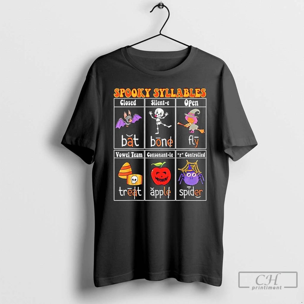 Classic Spooky Syllables Teacher Funny Halloween Educational T Shirts Hoodie Longsleeve