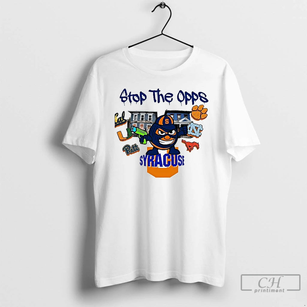 Classic Stop The Opps Syracuse Orange Mascot Mens White Tee T Shirts