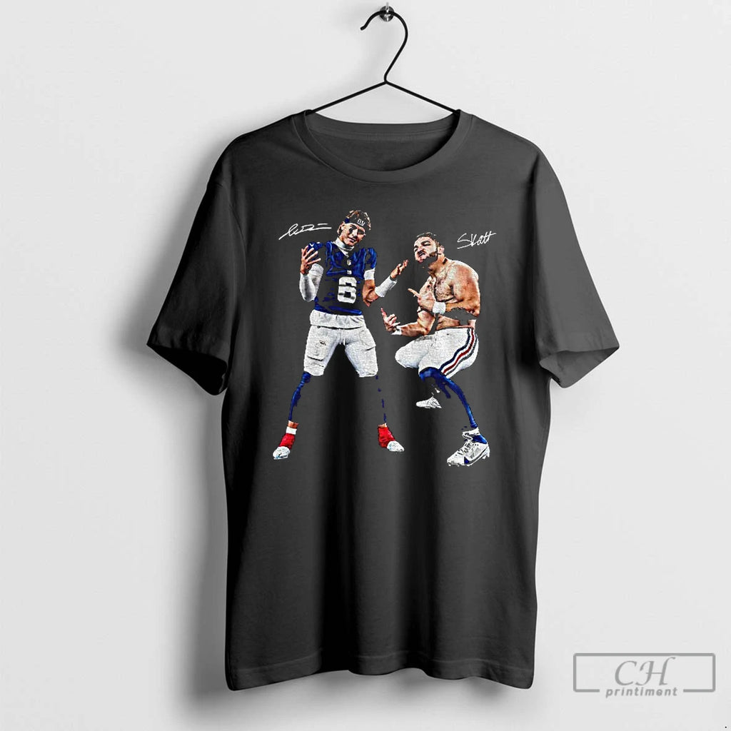 Classic Stream Giants Jaxson Dart Cam Skattebo Celebration Pose Ny Giants Signature T Shirts