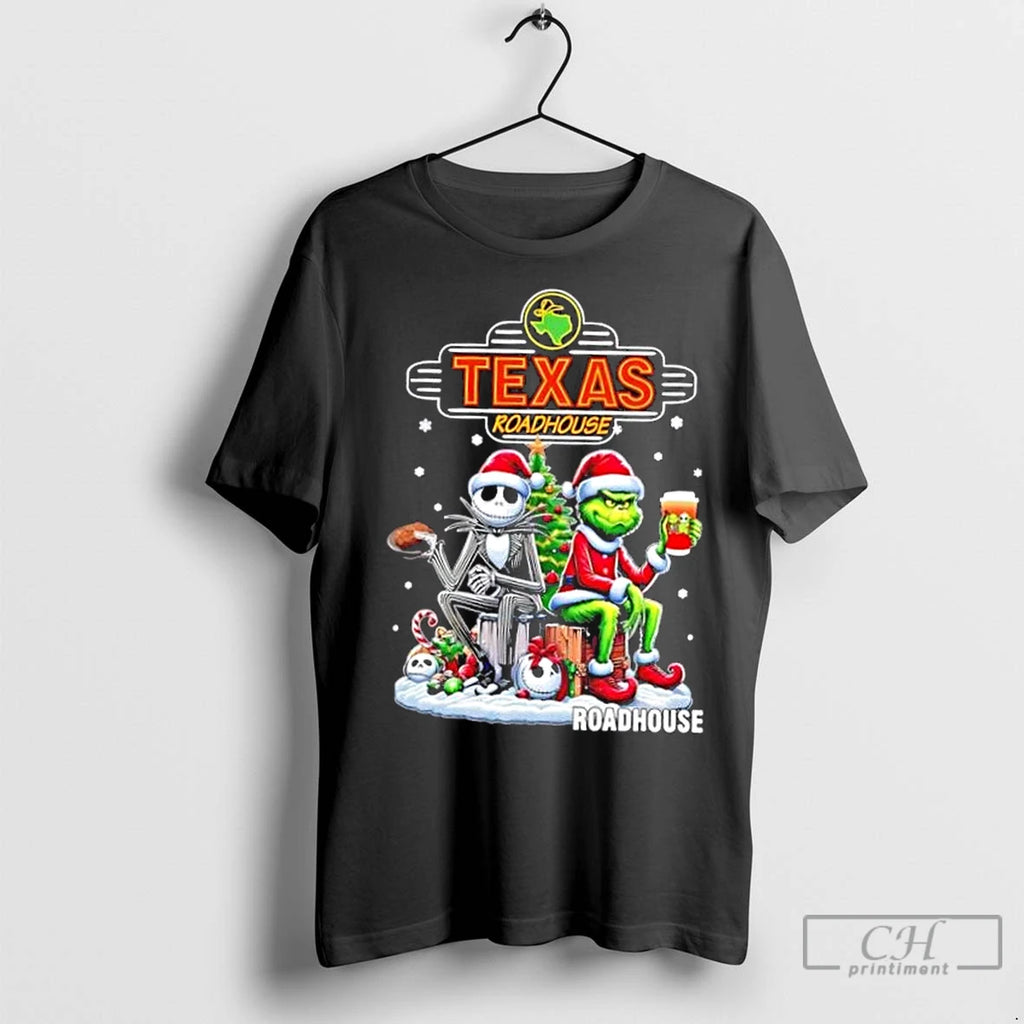 Classic Texas Roadhouse X Grinch And Jack Skellington Unwilling Friends Merry Christmas