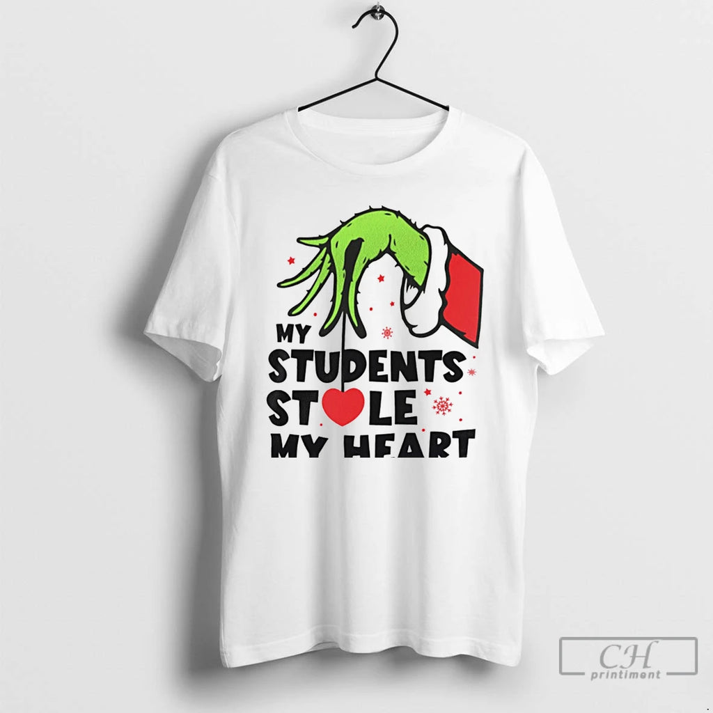 Classic The Grinch Hand My Students Stole My Heart Christmas White T Shirts