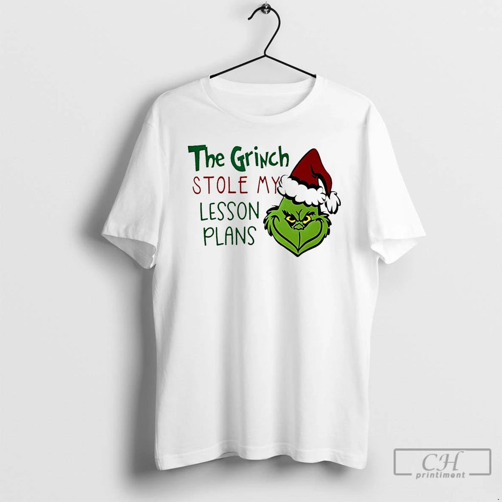 Classic The Grinch Stole My Lesson Plans Christmas White T Shirts