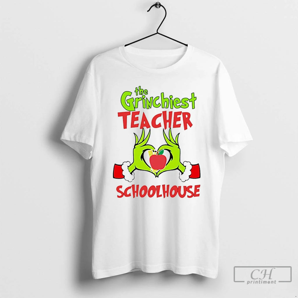 Classic The Grinchiest Teacher Schoolhouse Christmas White T Shirts