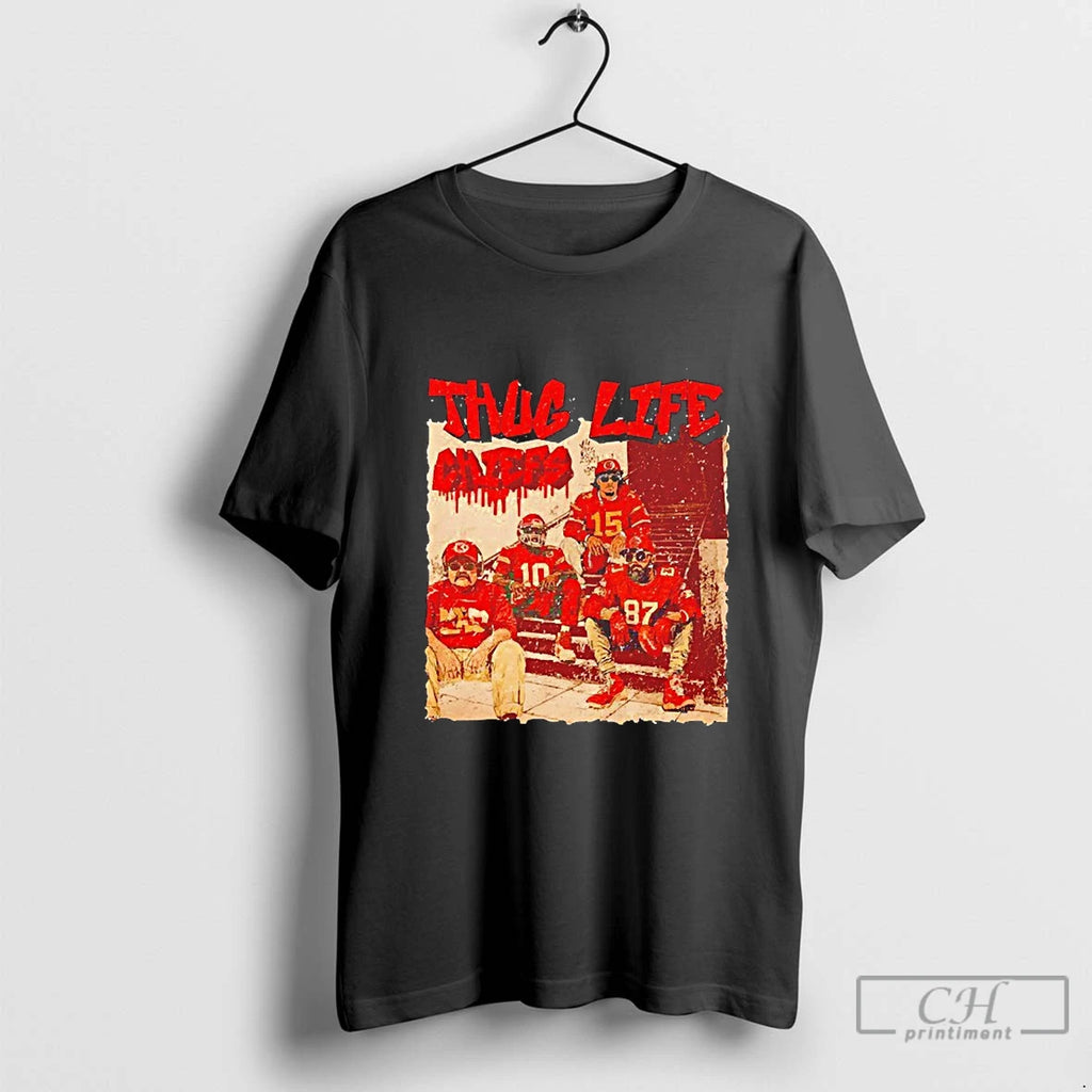 Classic Thug Life Kansas City Chiefs Retro Graphic Blackshirt T Shirts
