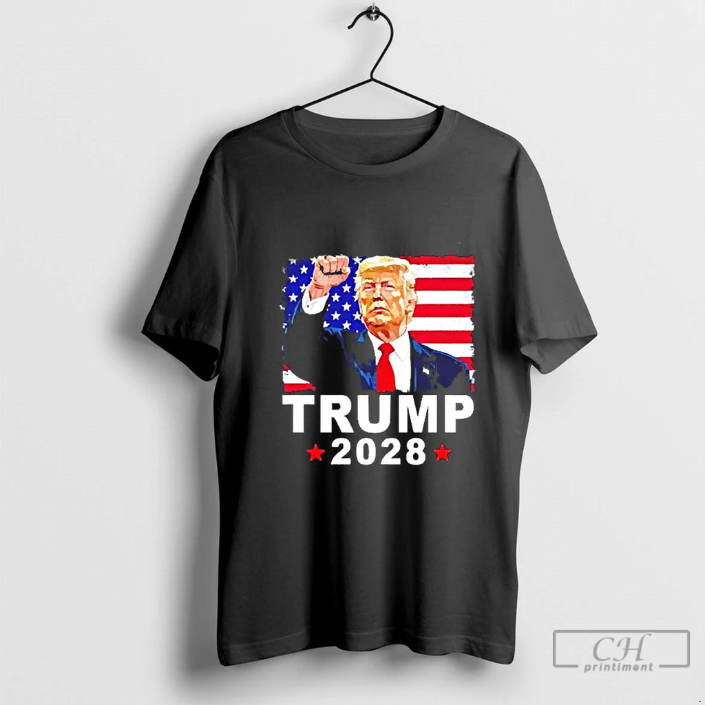 Classic Trump 2028 American Flag Blackshirt T Shirts