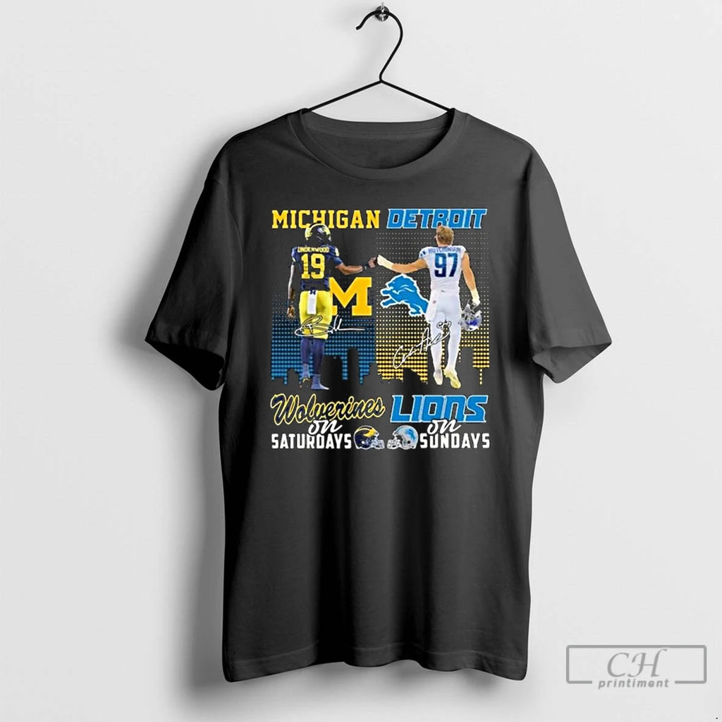 Classic Underwood Michigan Wolverines On Saturdays And Hutchinson Detroit Lions On Sundays Signatures Long Sleve