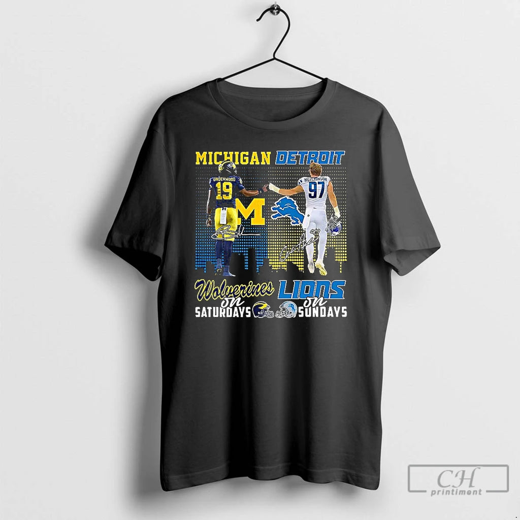 Classic Underwood Wolverines On Saturdays And Aidan Hutchinson Lions On Sundays Signature T Shirts