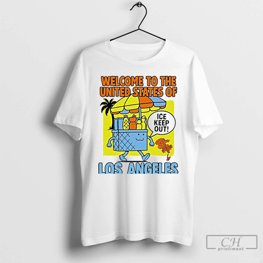 Classic Welcome To The United States Of Los Angeles Ice Keep Out Mens White Tee