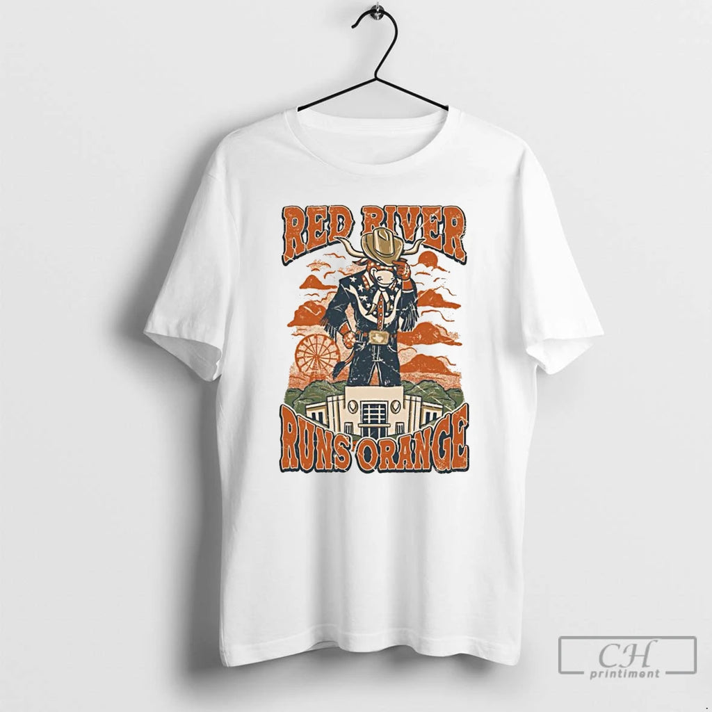 Classic Red River Runs Orange Texas Longhorns T Shirts