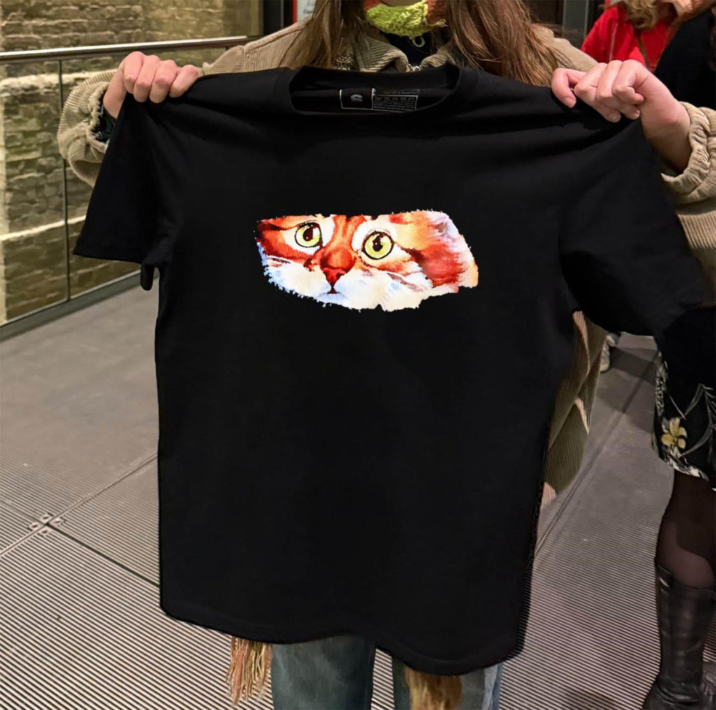 Close-up Watercolor Ginger Cat Face with Green Eyes shirt
